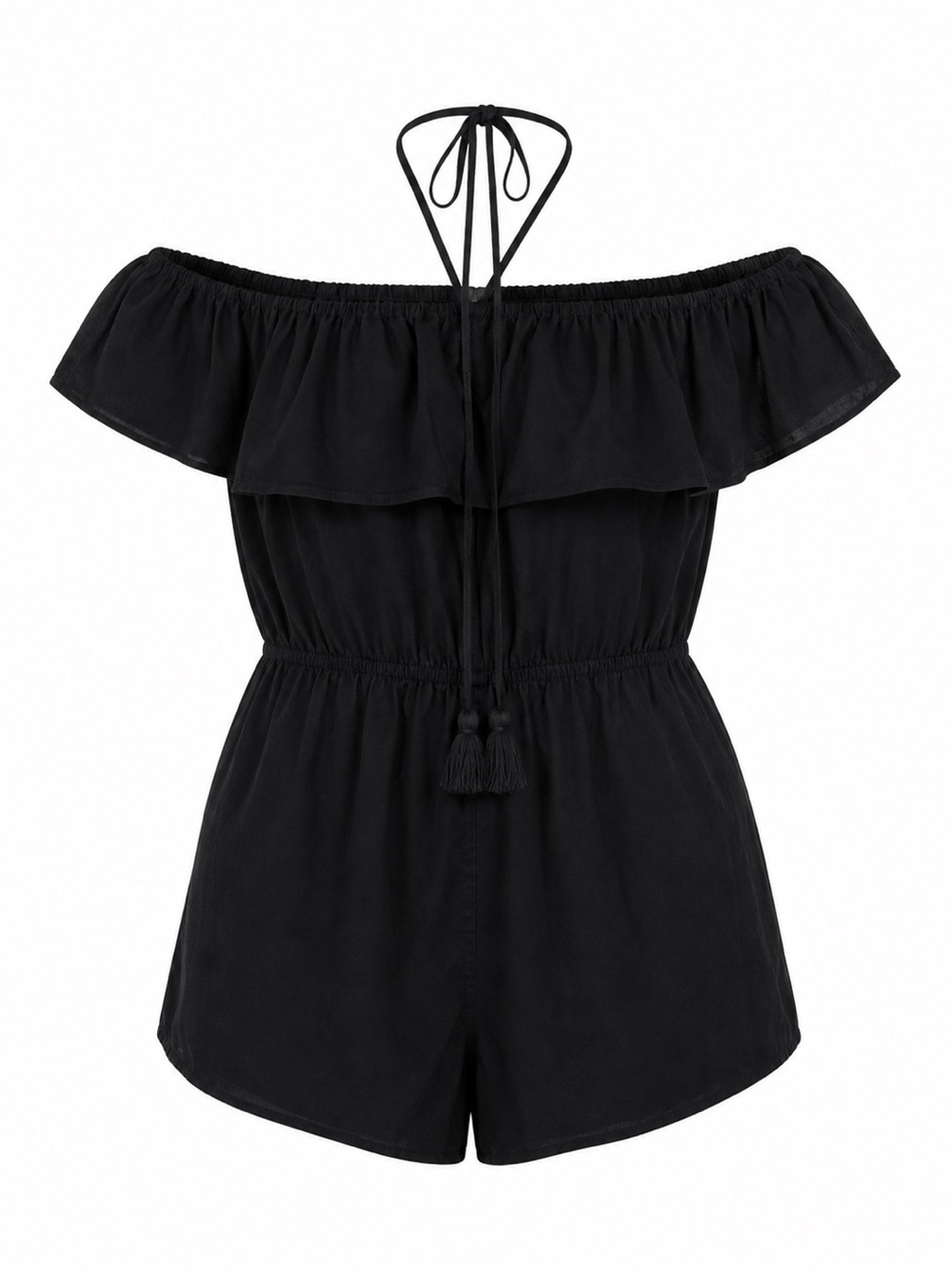 J.Crew Black Ruffle Off Shoulder Cotton Romper Elastic Waist Size M